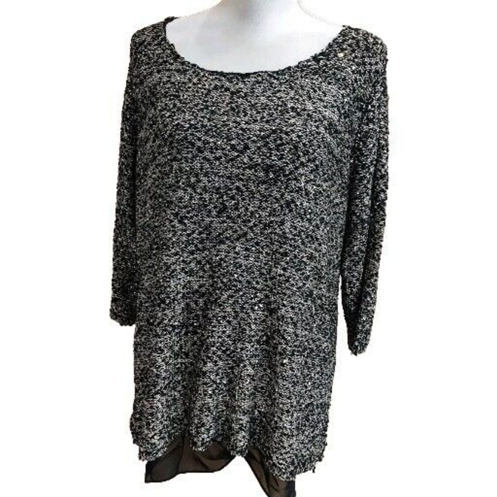 Gibson Latimer Glitter Party Blouse Black  Gold Sz 1X Lined Layered Party Casual